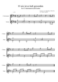 O wie ist es kalt geworden: For C-instrument and guitar (D-Dur) by Hoffmann von Fallersleben