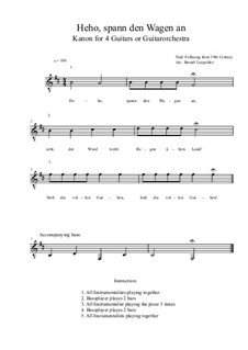 Heho, spann den Wagen an: For four guitars or guitarorchestra (b minor) by folklore