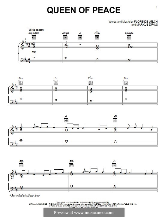 Queen of Peace (Florence and The Machine): Para vocais e piano (ou Guitarra) by Florence Welch, Markus Dravs