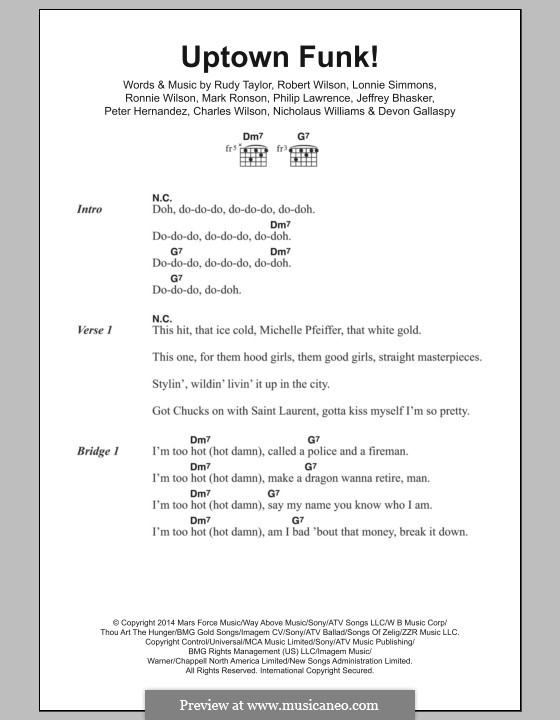 Vocal version: Letras e Acordes by Jeff Bhasker, Bruno Mars, Philip Lawrence, Devon Gallaspy, Nicholaus Williams