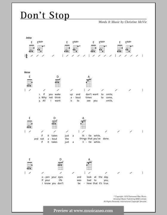 Don't Stop (Fleetwood Mac): para ukulele by Christine McVie