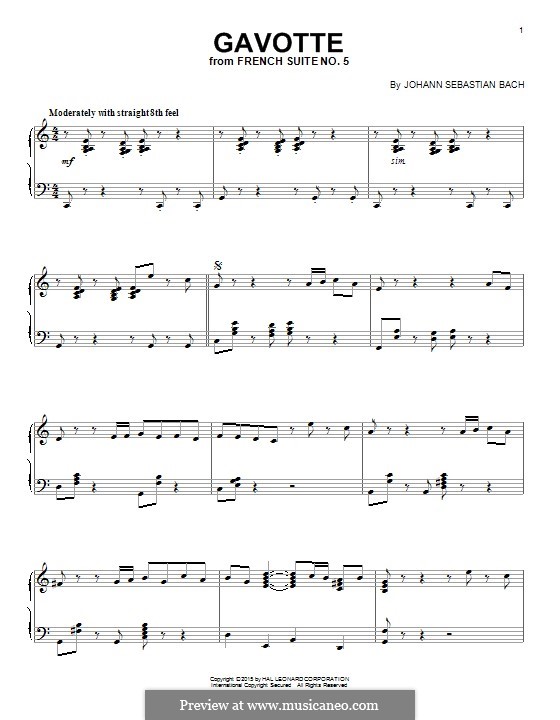 Suite No.5 in G Major, BWV 816: Gavotte, para piano by Johann Sebastian Bach