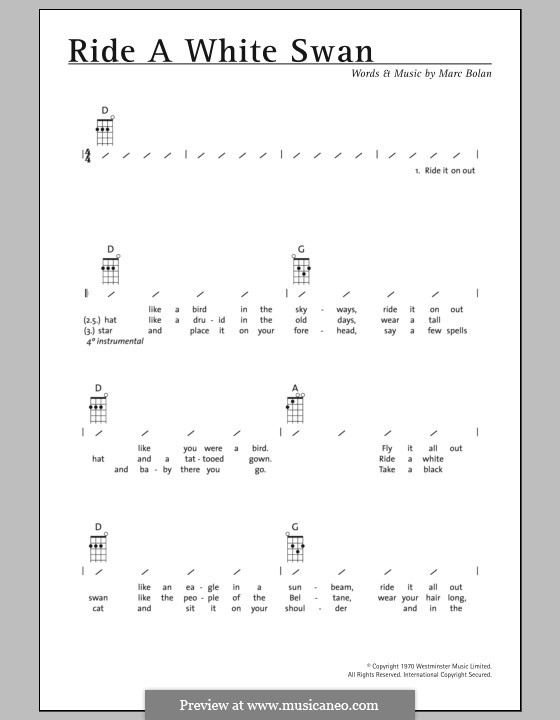 Ride a White Swan (T Rex): para ukulele by Marc Bolan