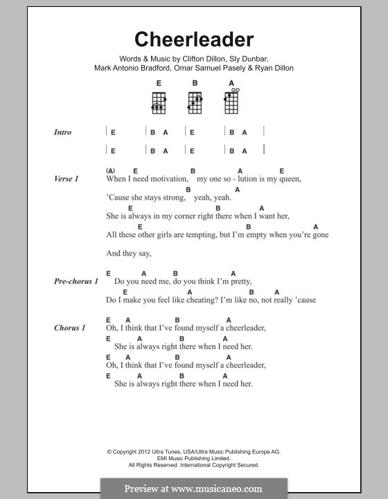Cheerleader: Letras e Acordes by Clifton Dillon, Mark Antonio Bradford, Omar Samuel Pasley, Ryan Dillon, Sly Dunbar