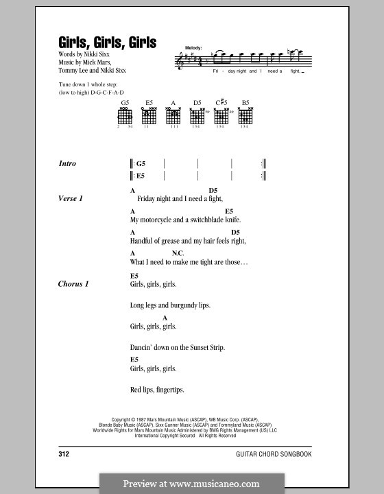 Girls, Girls, Girls (Motley Crue): Letras e Acordes by Mick Mars, Nikki Sixx, Tommy Lee