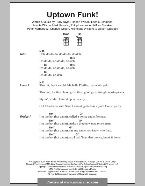 Vocal version: Letras e Acordes by Jeff Bhasker, Bruno Mars, Philip Lawrence, Devon Gallaspy, Nicholaus Williams