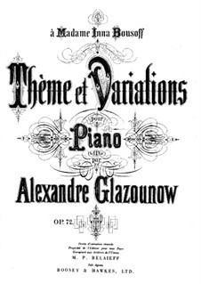 Theme and Variations for Piano, Op.72: para um único musico (Editado por H. Bulow) by Alexander Glazunov