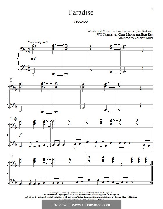 Paradise (Coldplay): Para Piano by Brian Eno, Chris Martin, Guy Berryman, Jonny Buckland, Will Champion