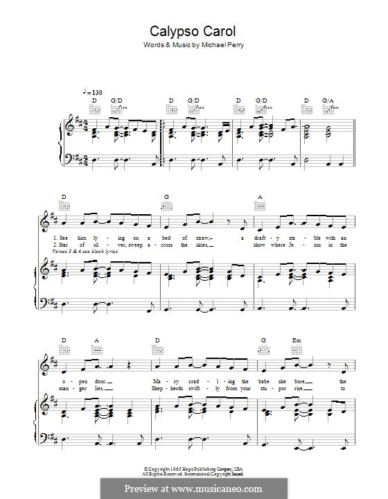 The Calypso Carol: Para vocais e piano (ou Guitarra) by Michael Perry