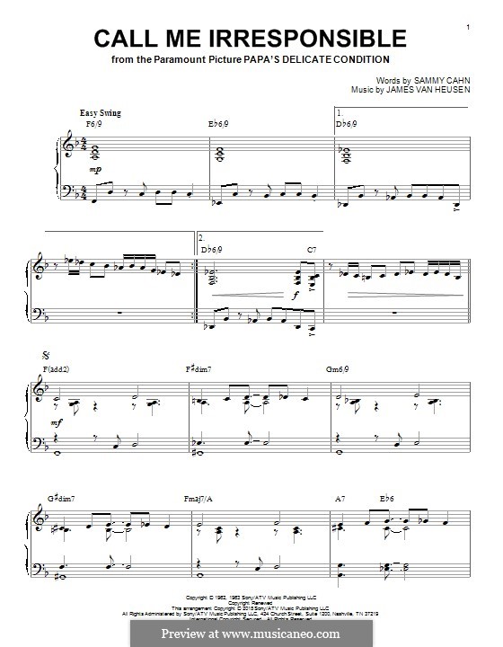 Call Me Irresponsible (Frank Sinatra): Para Piano by Jimmy Van Heusen