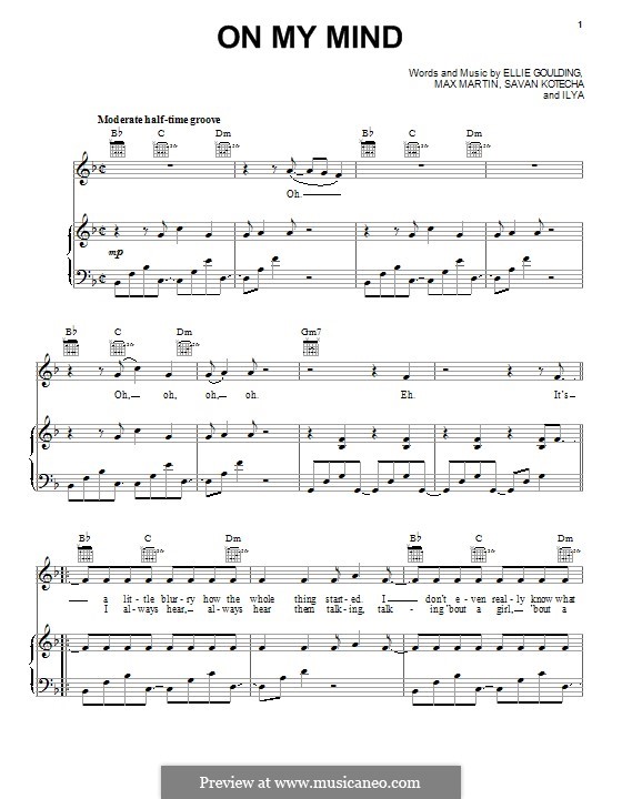 On My Mind: Para vocais e piano (ou Guitarra) by Ellie Goulding, Max Martin, Savan Kotecha, Ilya