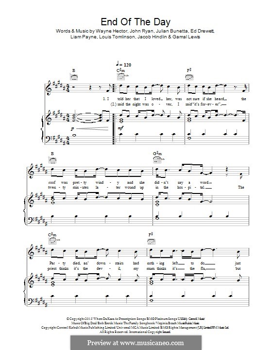 End of the Day (One Direction): Para vocais e piano (ou Guitarra) by Ed Drewett, Jacob Kasher Hindlin, Julian Bunetta, Wayne Anthony Hector, Louis Tomlinson, Liam Payne, John Henry Ryan, Gamal Lewis