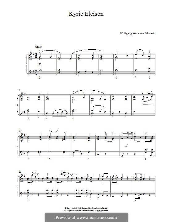 Mass No.12 in C Major (Missa brevis No.8) 'Organ Solo', K.259: Kyrie Eleison, for piano by Wolfgang Amadeus Mozart