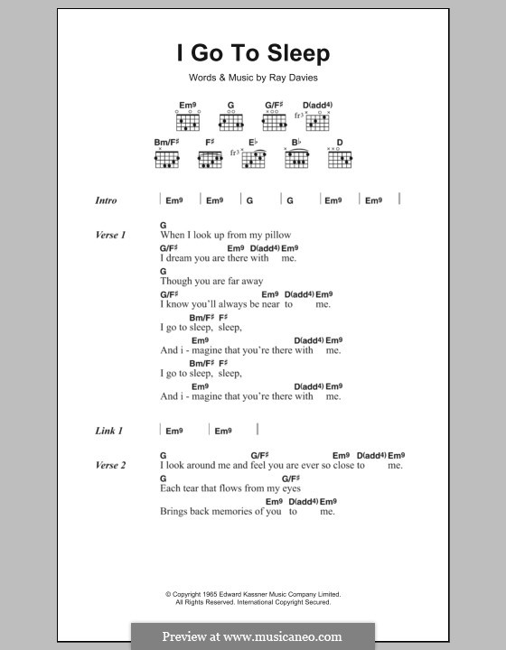 I Go To Sleep (Sia): Letras e Acordes by Ray Davies