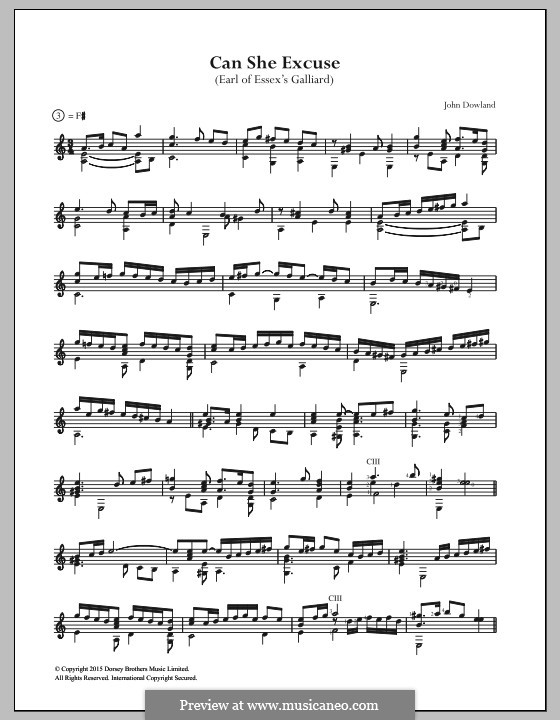 Can She Excuse My Wrongs: Para guitarra com guia by John Dowland