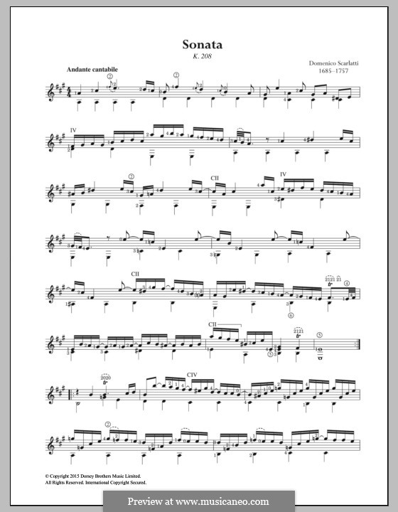 Sonata No.238 in A Major, K.208 L.238 P.315: Para Guitarra by Domenico Scarlatti