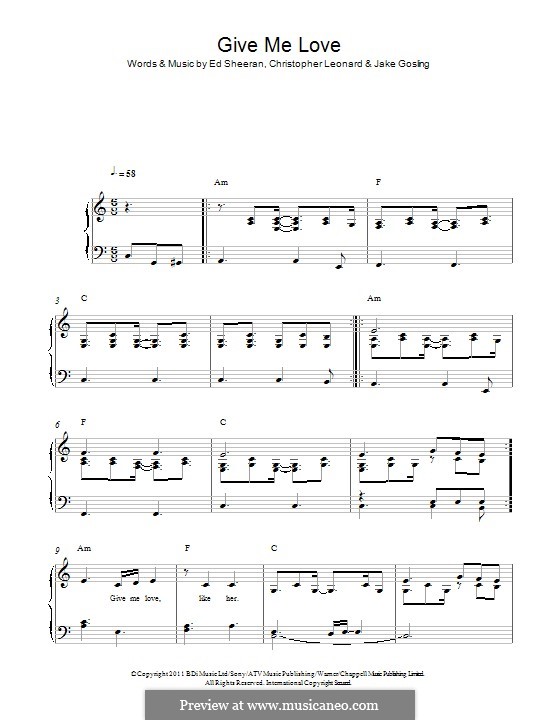 Give Me Love: Para Piano by Ed Sheeran, Christopher Leonard, Jake Gosling