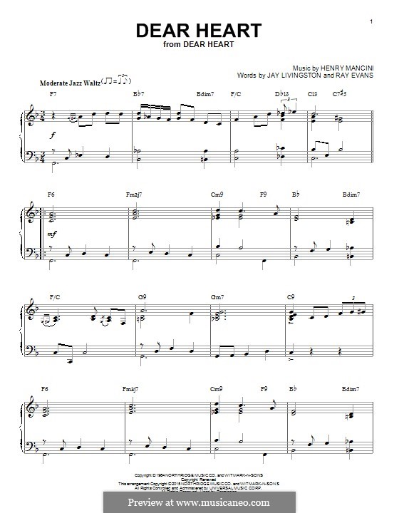Dear Heart: For piano (jazz version) by Henry Mancini