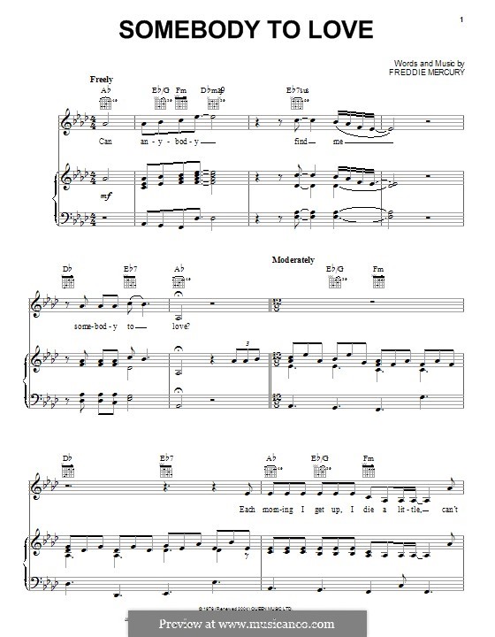 Somebody to Love (Queen): Para vocais e piano (ou Guitarra) by Freddie Mercury