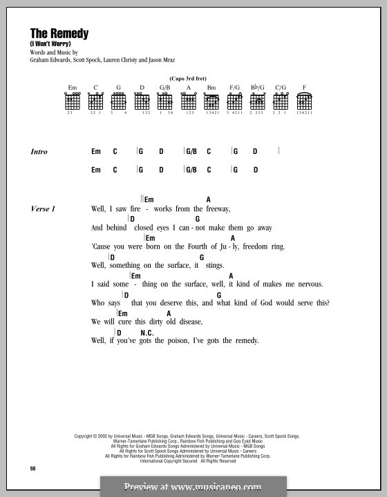 The Remedy (I Won't Worry): Letras e Acordes by Graham Edwards, Lauren Christy, Scott Spock