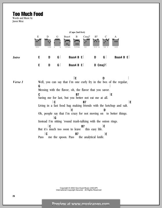 Too Much Food: Letras e Acordes by Jason Mraz