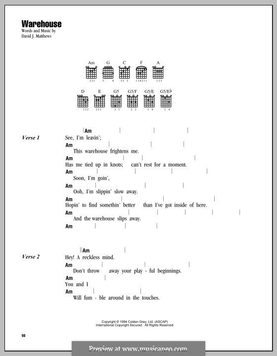 Warehouse (Dave Matthews Band): Letras e Acordes by David J. Matthews