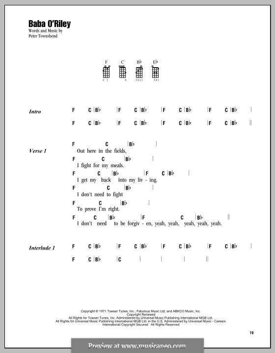 Baba O'Reilly (from Summer of Sam): para ukulele by Peter Townshend