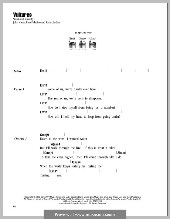 Vultures (John Mayer): Letras e Acordes by Pino Paladino, Steven Jordan