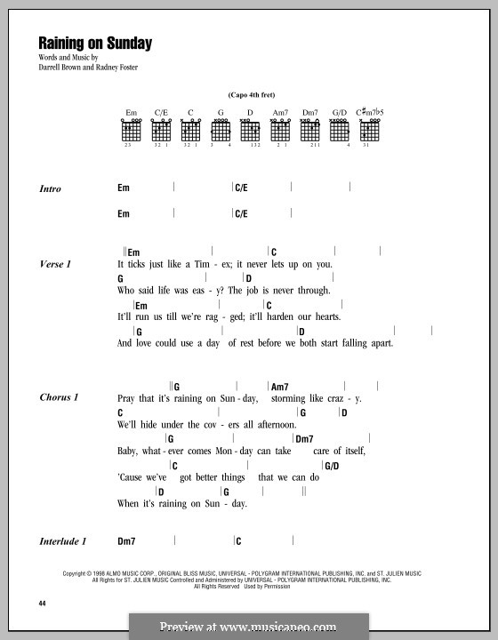 Raining on Sunday: Letras e Acordes by Darrell Brown, Radney Foster