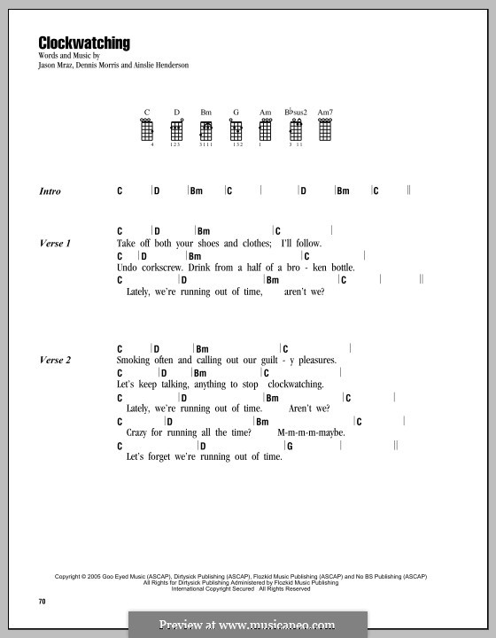 Clockwatching (Jason Mraz): para ukulele by Ainslie Henderson, Dennis Morris