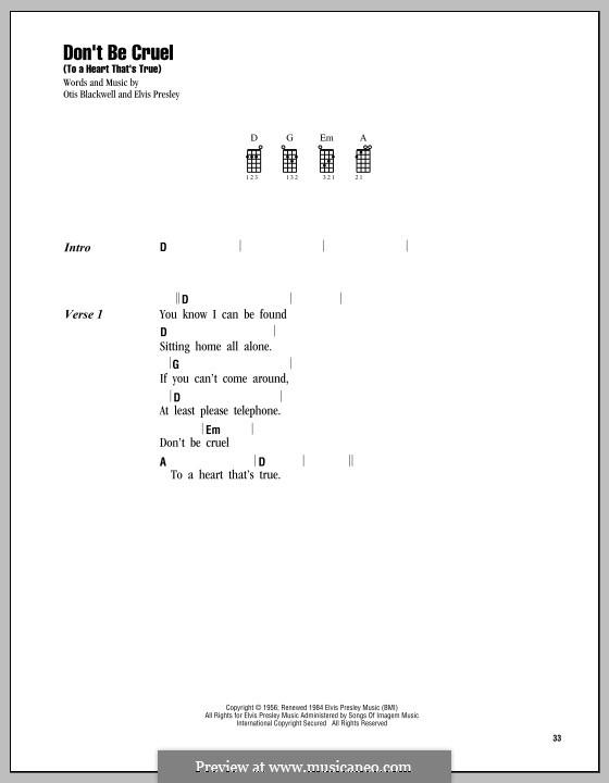 Don't Be Cruel: para ukulele by Elvis Presley, Otis Blackwell