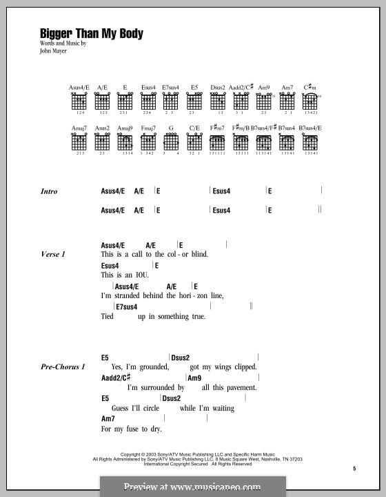 Bigger Than My Body: Letras e Acordes by John Mayer