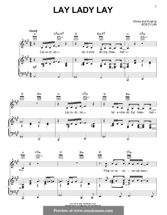 Lay Lady Lay: Para vocais e piano (ou Guitarra) by Bob Dylan