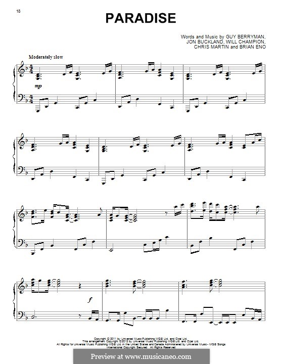 Paradise (Coldplay): Para Piano by Brian Eno, Chris Martin, Guy Berryman, Jonny Buckland, Will Champion