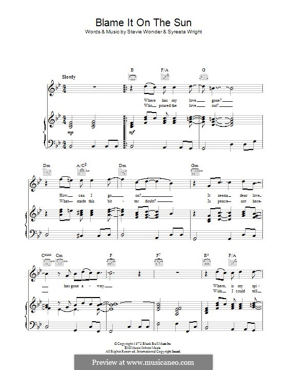 Blame it on the Sun: Para vocais e piano (ou Guitarra) by Stevie Wonder, Syreeta Wright