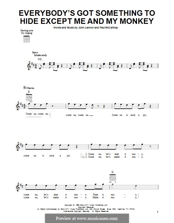 Everybody's Got Something to Hide Except Me and My Monkey (The Beatles): Para Guitarra by John Lennon, Paul McCartney