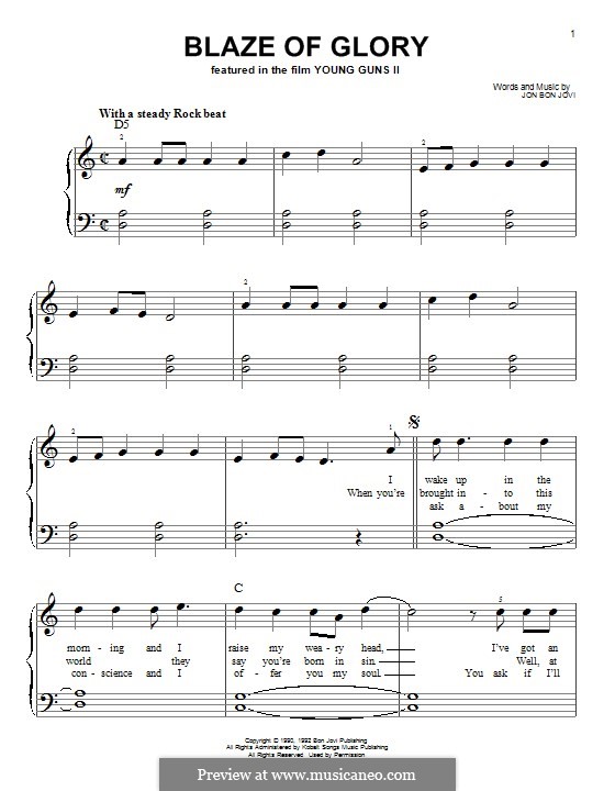 Blaze of Glory (Bon Jovi): Para Piano by Jon Bon Jovi