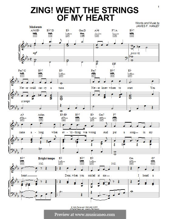 Zing! Went the Strings of My Heart: Para vocais e piano (ou Guitarra) by James Frederick Hanley