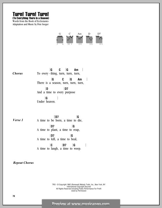 Turn! Turn! Turn! (To Everything There Is a Season): Letras e Acordes by Pete Seeger
