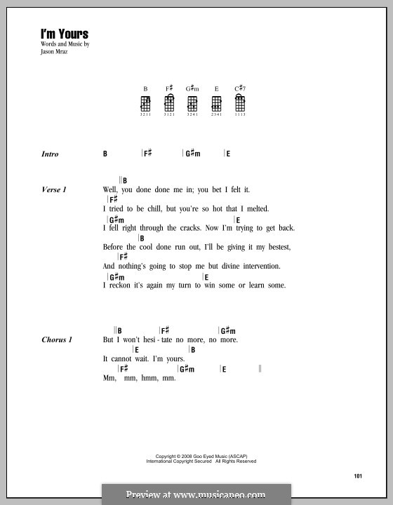 I'm Yours: para ukulele by Jason Mraz
