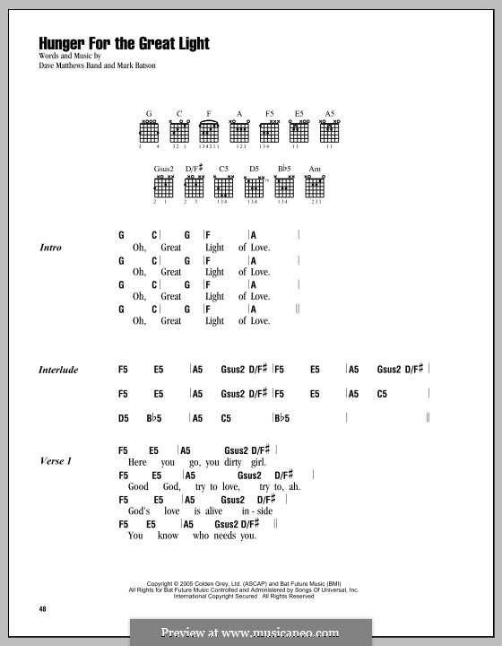 Hunger for the Great Light (Dave Matthews Band): Letras e Acordes by Mark Batson