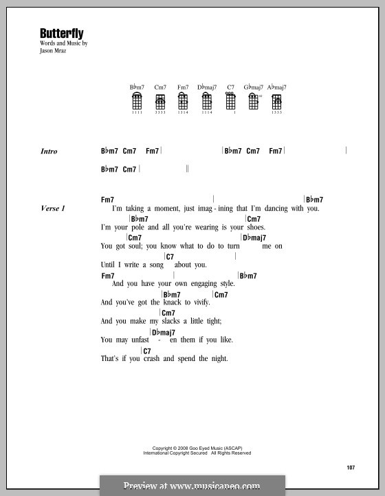 Butterfly: para ukulele by Jason Mraz