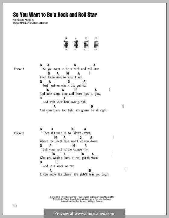 So You Want To Be a Rock and Roll Star (The Byrds): para ukulele by Chris Hillman, James Roger McGuinn