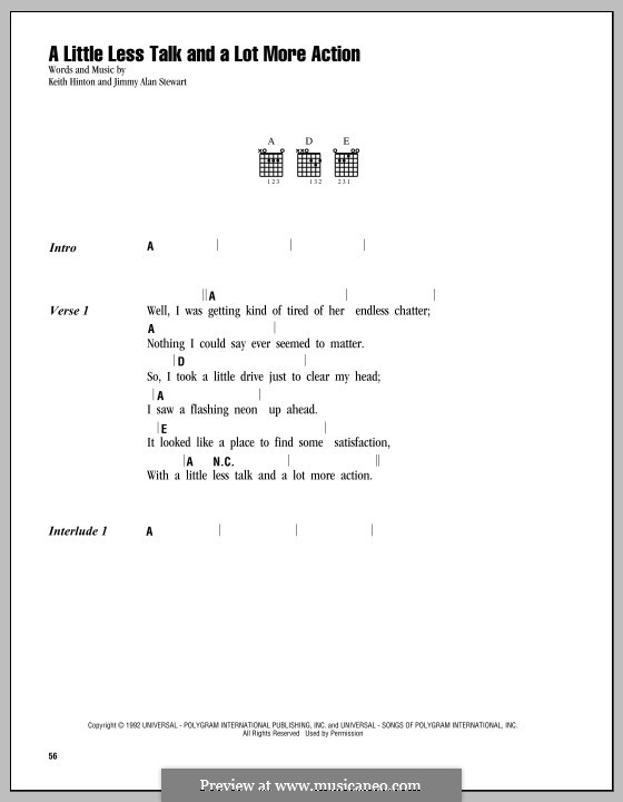 A Little Less Talk and a Lot More Action (Toby Keith): Letras e Acordes by Jimmy Alan Stewart, Keith Hinton