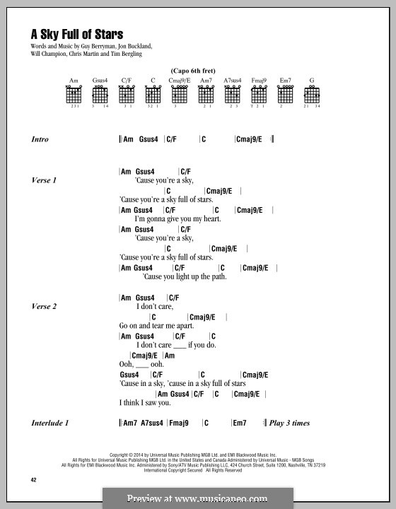 A Sky Full of Stars (Coldplay): Letras e Acordes by Chris Martin, Guy Berryman, Jonny Buckland, Avicii, Will Champion
