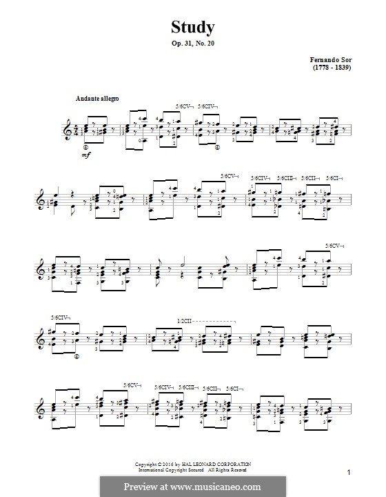 Twenty-Four Progressive Lessons, Op.31: Lesson No.20 by Fernando Sor