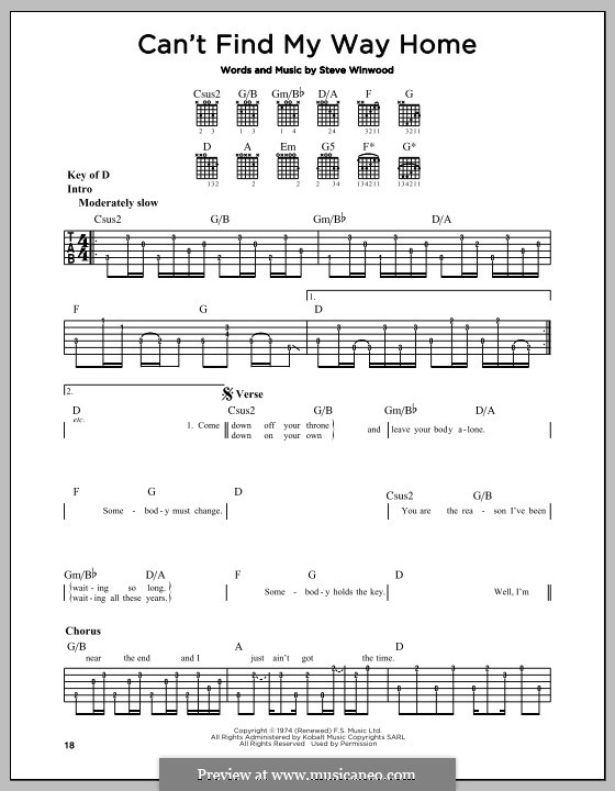 Can't Find My Way Home por S. Winwood Partituras on músicaNeo