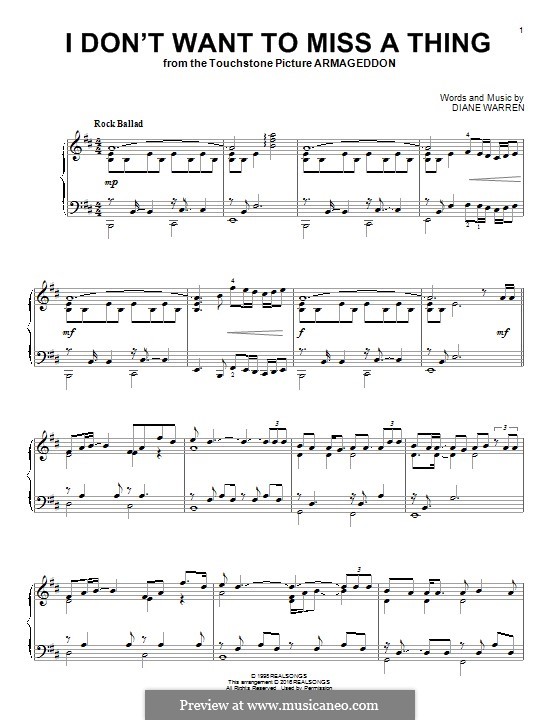 I Don't Want To Miss a Thing (Aerosmith): Para Piano by Diane Warren