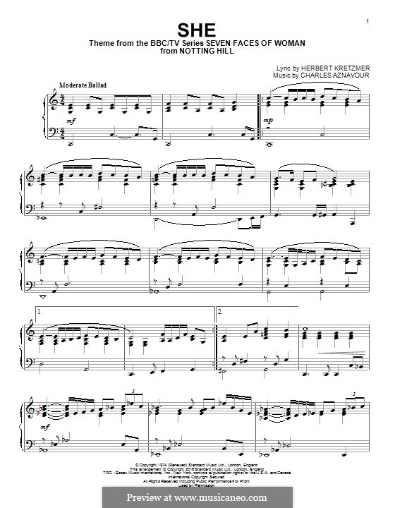 She: Para Piano by Charles Aznavour