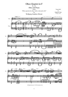 Quartet for Oboe and Strings in F Major, K.370: Movement II Adagio. Version for oboe and piano by Wolfgang Amadeus Mozart